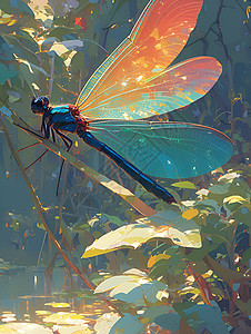 河边华丽色彩的蜻蜓图片