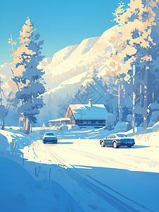 白雪皑皑的山野道路图片