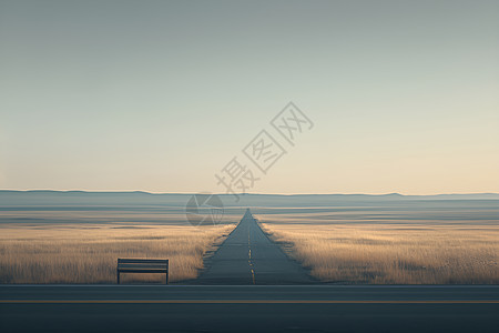 废弃公路上孤独的长椅背景图片