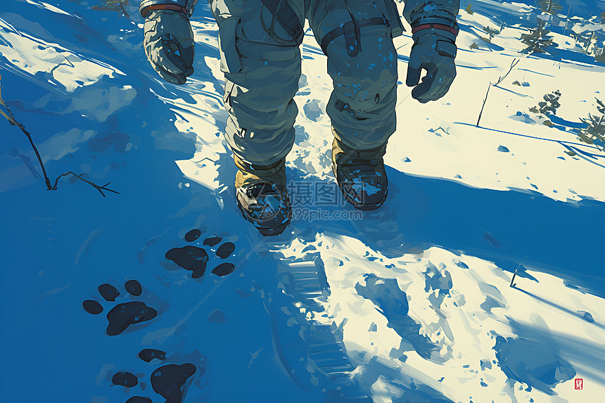 雪地上行走的宇航员图片
