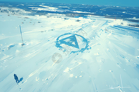 辽阔雪原上的三角标志图片