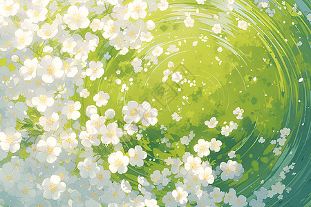春意盎然绿叶与白花图片