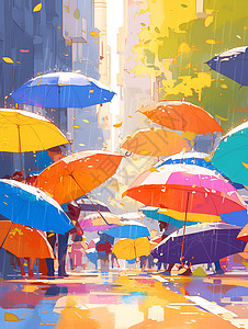 街头的彩色雨伞图片