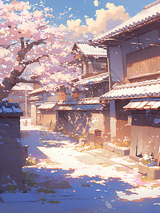传统建筑前的樱花图片