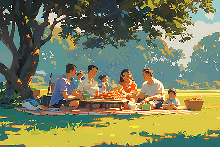 家人们在树下野餐图片