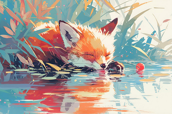 水边的狐狸图片