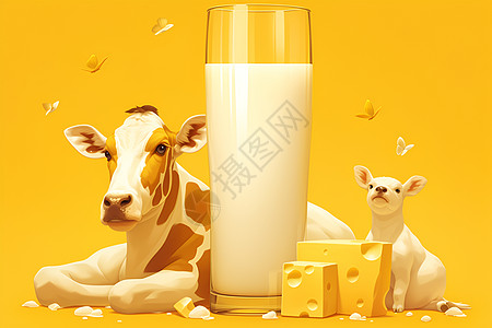 一杯牛奶和奶牛图片