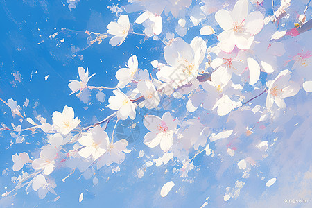 深蓝天空下的樱花图片