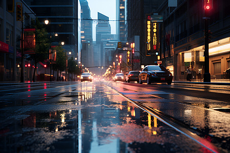 湿滑的城市街道图片
