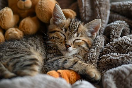 温暖安睡的小猫咪图片