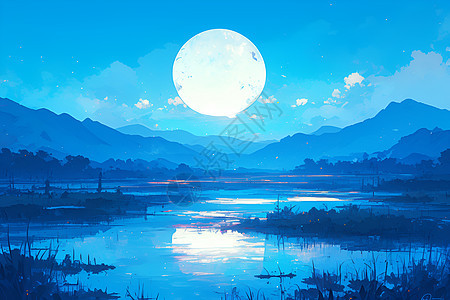 月下湖光山色图片