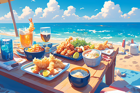 海景中的美食图片