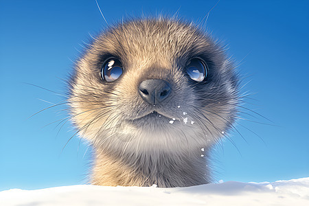 蓝天雪地上的可爱动物图片