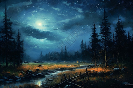 夜晚森林星空图片