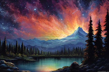 星空下的湖光山色图片