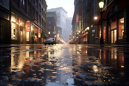 雨后的城市街道背景图片