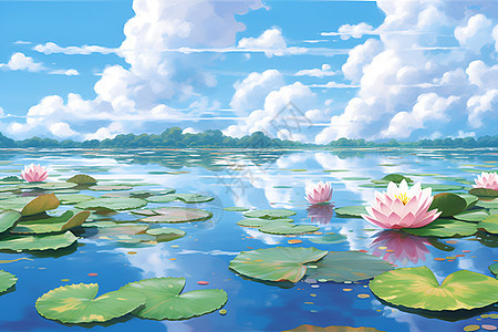 湖面的花卉图片