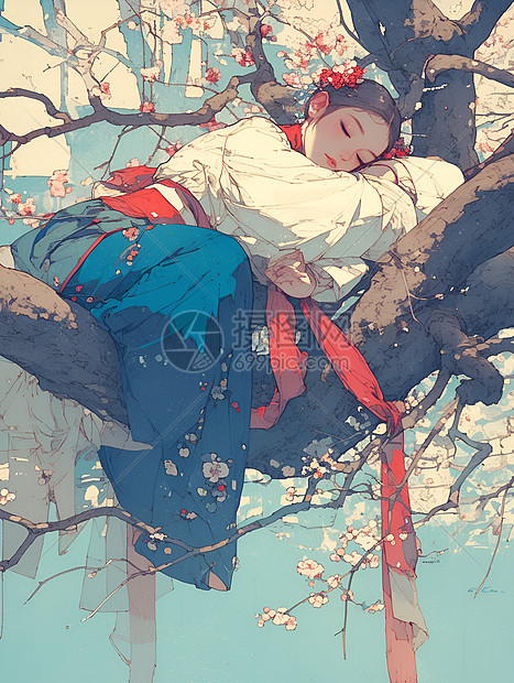 樱花树下的汉服少女图片