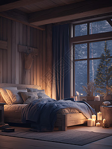 卧室内的木质床高清图片