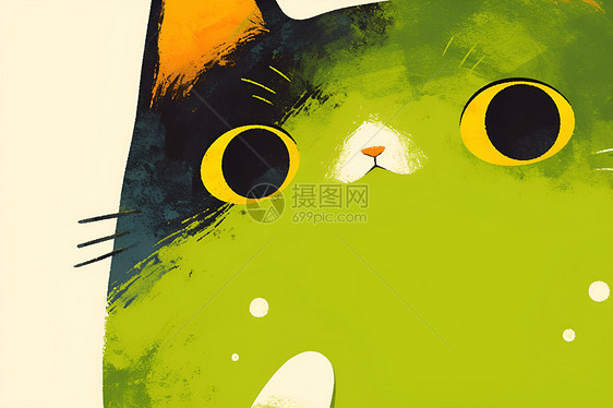 绿色猫咪绘画图片