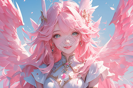 粉红色头发的天使图片