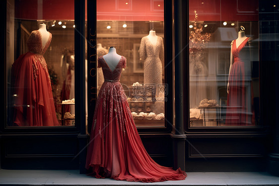 售卖红色礼服的商店图片