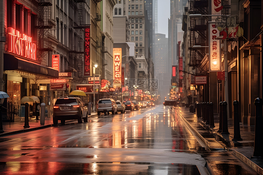 街头雨中的行人图片