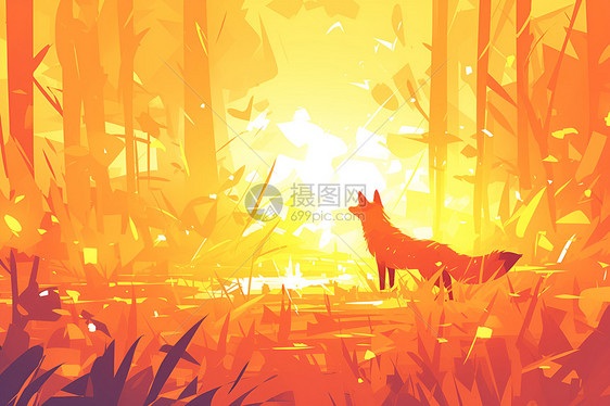 夕阳下的狐狸图片