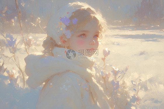 雪地里的小女孩图片