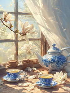 精美的蓝白瓷茶壶图片