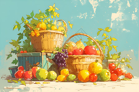 果园集市中的水果篮图片