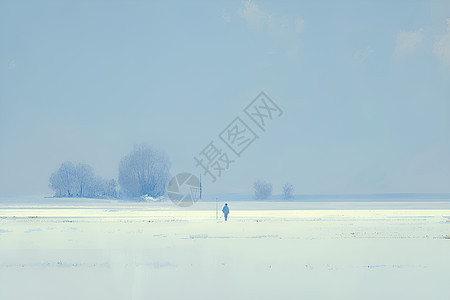雪地中行走的人图片