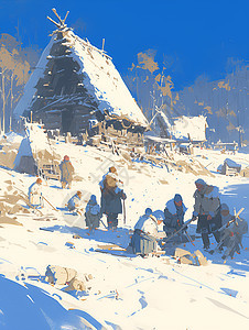 冬日村庄的居民图片