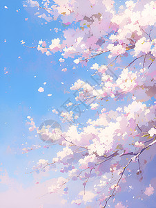 粉樱花在蓝天下绽放图片
