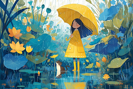 雨中的黄色少女图片