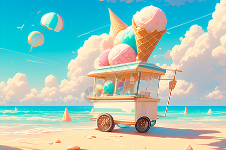 阳光下的冰淇淋车图片