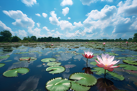 插画湖面上的莲花背景