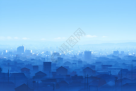 晨雾笼罩下的城市插画图片