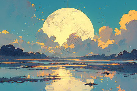 湖畔明月美景图片