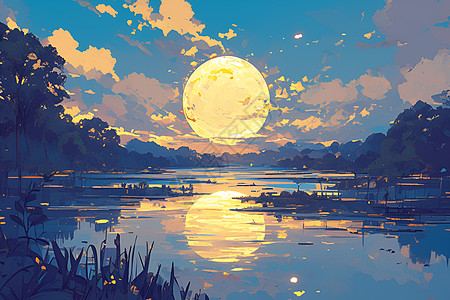 月色沐浴的宁静江河图片