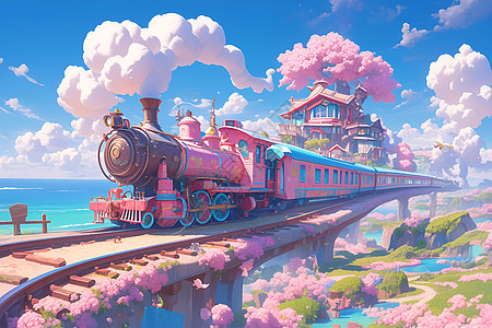 小火车穿越花海图片