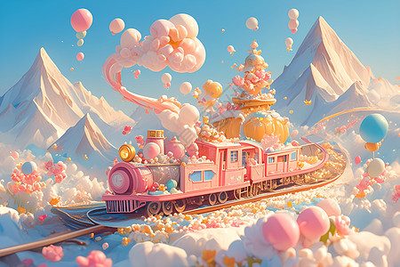粉色火车穿越美景图片