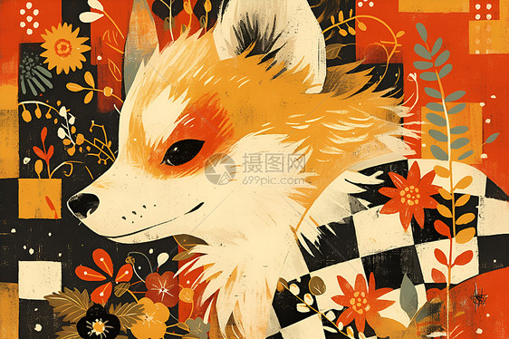花丛中的毛狐狸图片