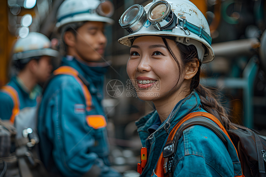 带着安全帽的女性工人图片