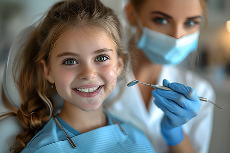 小女孩去牙医诊所检查牙齿图片
