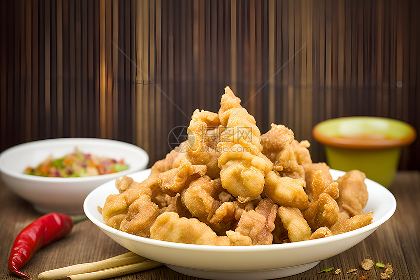 金黄酥脆的猪肉条食物图片