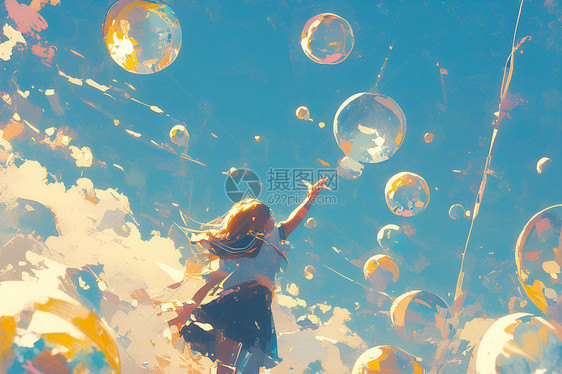 梦幻的少女和泡泡图片
