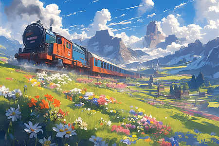 列车穿越花海图片