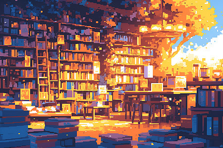 夕阳下的图书馆图片