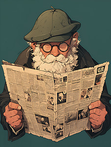 绅士沉浸在报纸中图片